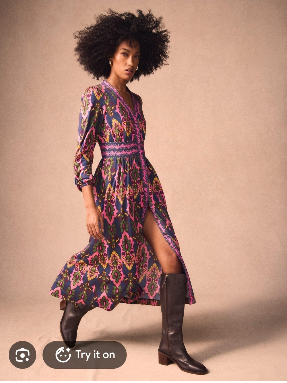 Boden Natalia Long Sleeve Tea Dress  Floral Maxi Boho. Size 8